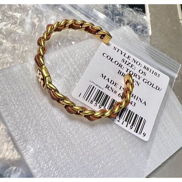 ✺ Tory Burch Marion Gold & Tan/Brown Chain Bracelet ✺ - Picture 3 of 5